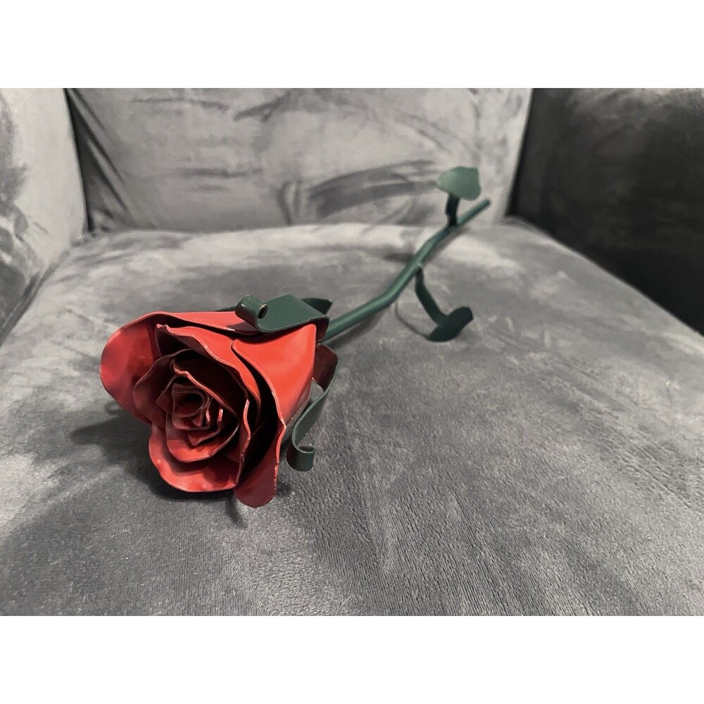 Metal Red Single Rose Hand Crafted 17" Long